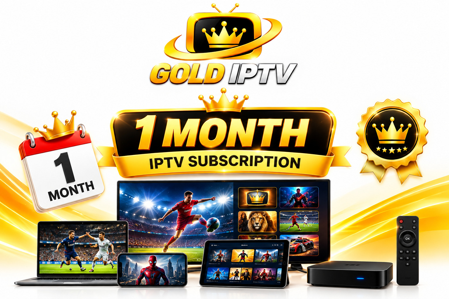 Gold IPTV 1 month subscription plan - $14.99 with 20,000+ channels and 4K streaming