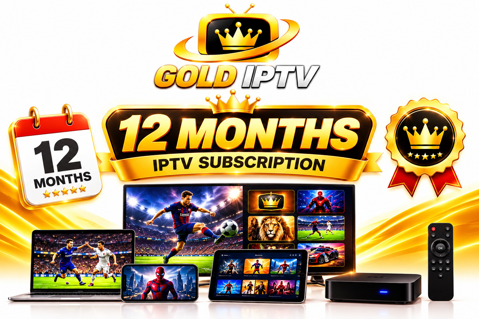 Gold IPTV 12 month subscription plan - $79.99 best savings with 20,000+ channels and 4K streaming