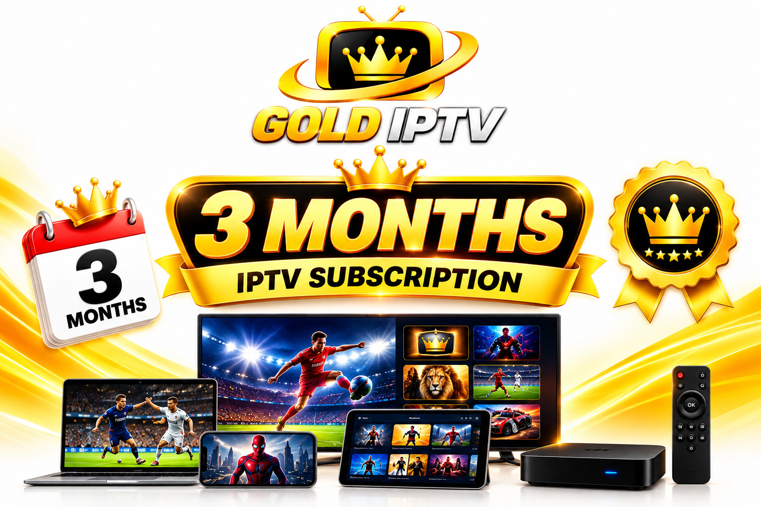 Gold IPTV 3 month subscription plan - $34.99 with 20,000+ channels and 4K streaming