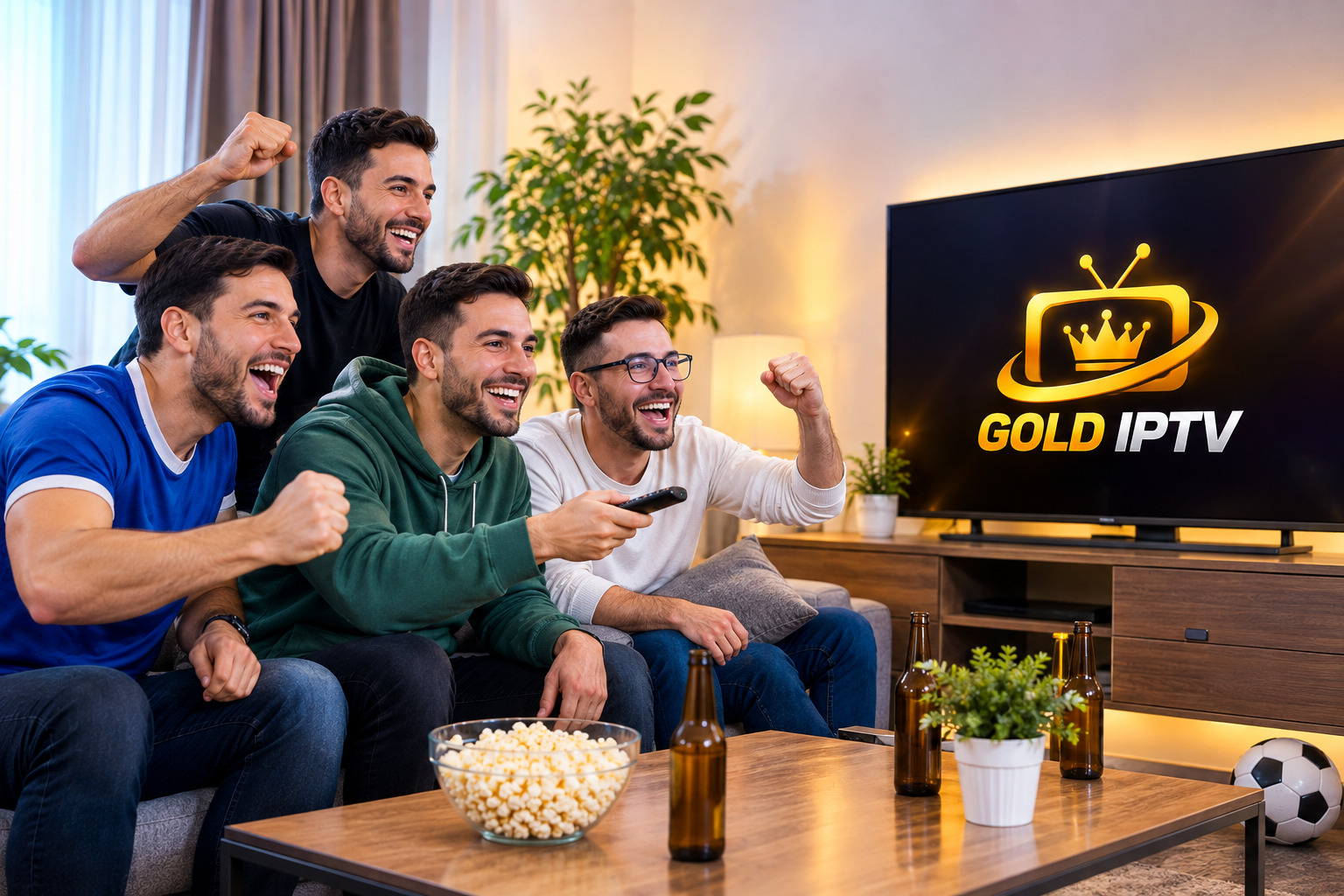 Gold IPTV trusted badges showing 20,000+ channels, 99.9% uptime, 24/7 support and secure payment